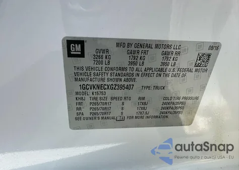 2016 Chevrolet Silverado K1500 из США, поврежденный, VIN 1GCVKNECXGZ395407